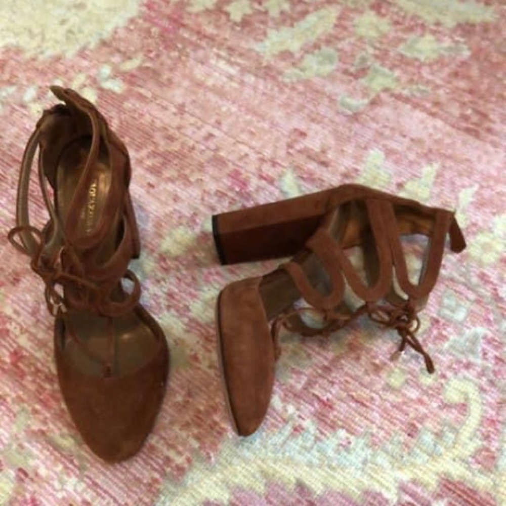 Aquazzura suede heels sz 38.5  4” heel